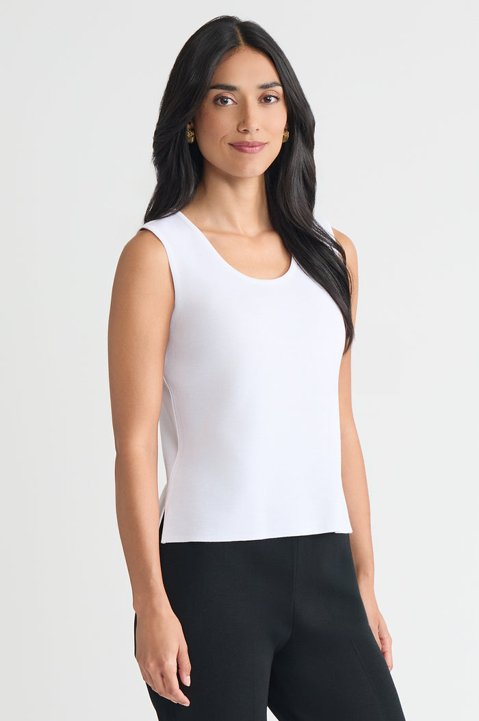 Petite Scoop Neck Knit Tank, White, White | Ming Wang