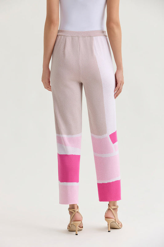 Petite Soft Knit Straight-Leg Colorblock Ankle Pants, Carmine Rose/Perfect Pink/Limestone/White | Ming Wang