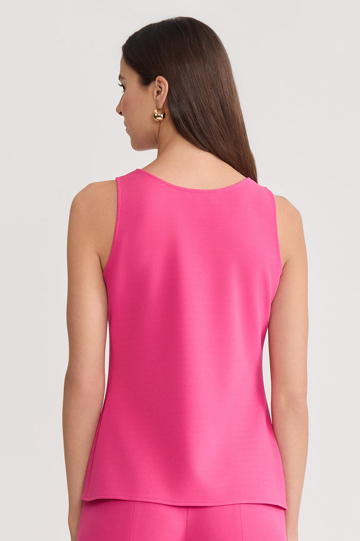 Petite Stretch Deco Crepe Scoop Neck Tank, Carmine Rose, Carmine Rose | Ming Wang