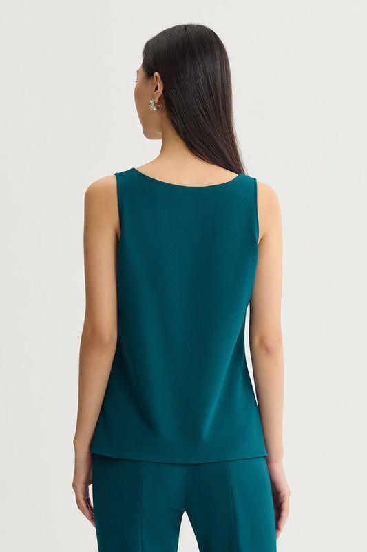 Petite Stretch Deco Crepe Scoop Neck Tank, Deep Teal, Deep Teal | Ming Wang