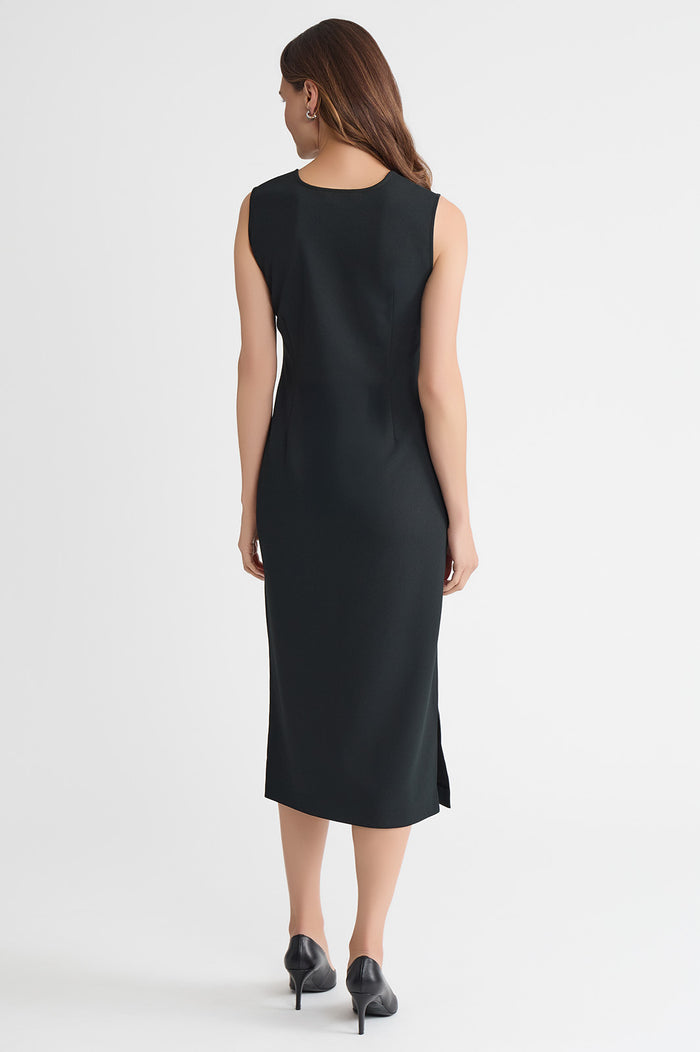 Petite Stretch Deco Crepe Sheath Midi Dress, Black, Black | Ming Wang