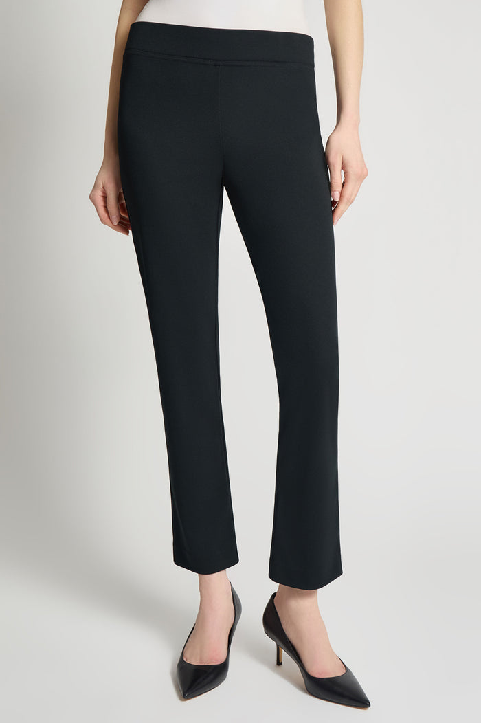 Petite Stretch Deco Crepe Straight-Leg Pants, Black, Black | Ming Wang