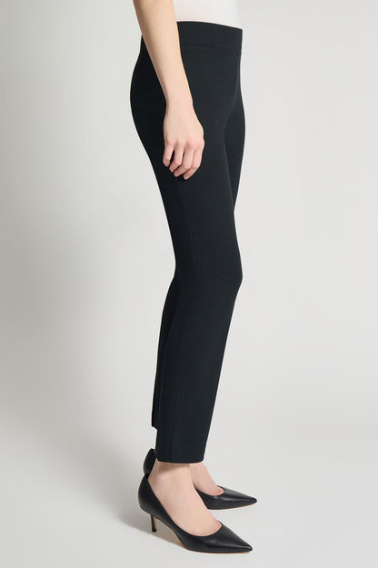 Petite Stretch Deco Crepe Straight-Leg Pants, Black, Black | Ming Wang