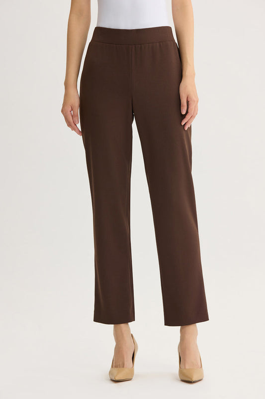 Petite Stretch Deco Crepe Straight-Leg Pants, Dark Umber, Dark Umber | Ming Wang
