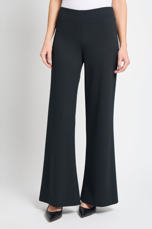 Petite Stretch Deco Crepe Wide-Leg Pants, Black, Black | Ming Wang
