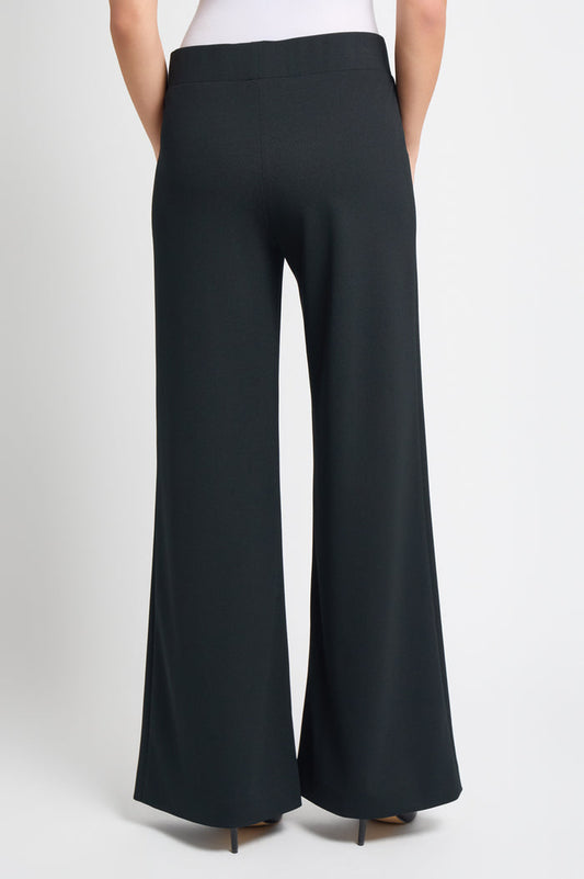 Petite Stretch Deco Crepe Wide-Leg Pants, Black, Black | Ming Wang