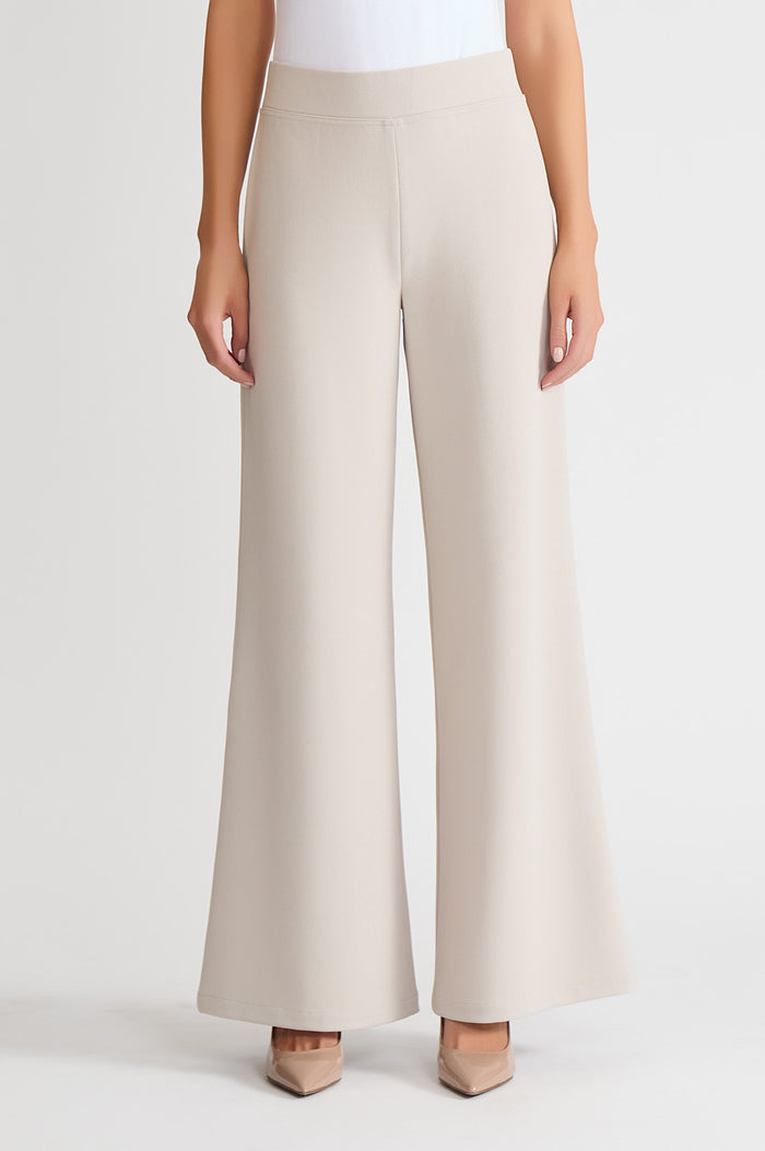 Petite Stretch Deco Crepe Wide-Leg Pants, Limestone, Limestone | Ming Wang