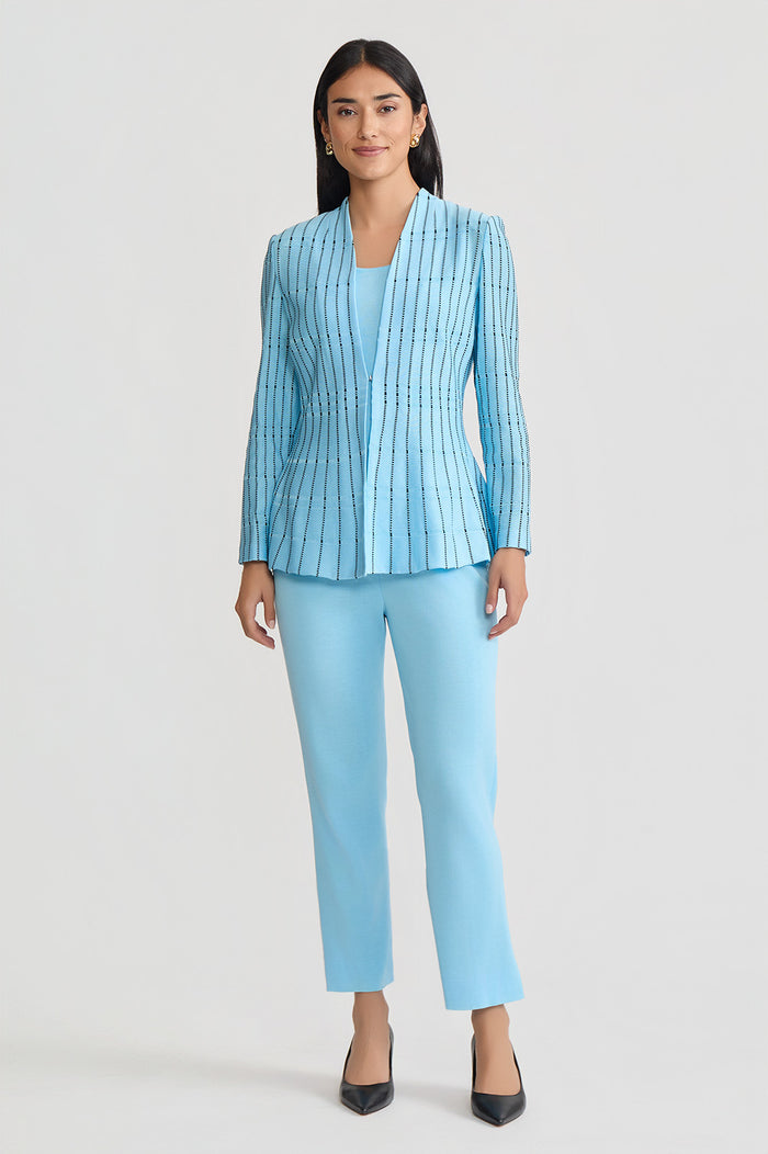 Petite Tailored Dotted Stripe Peplum Knit Jacket, Serene/Black | Ming Wang