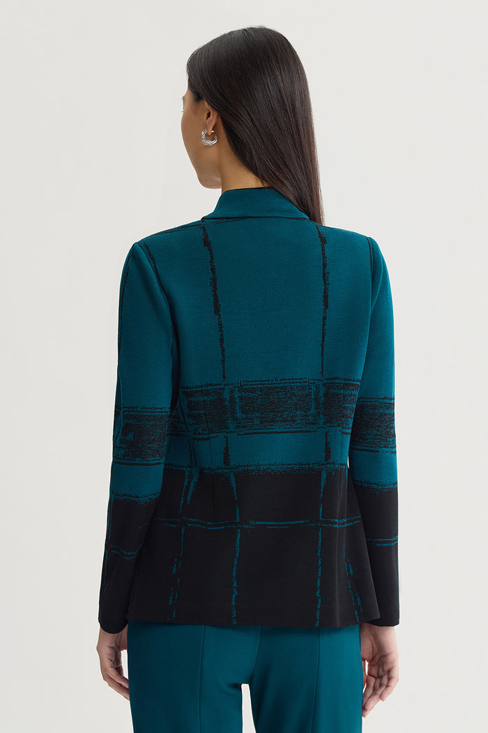 Petite Two-Toned Flat Knit Jacket, Deep Teal/Black | Ming Wang