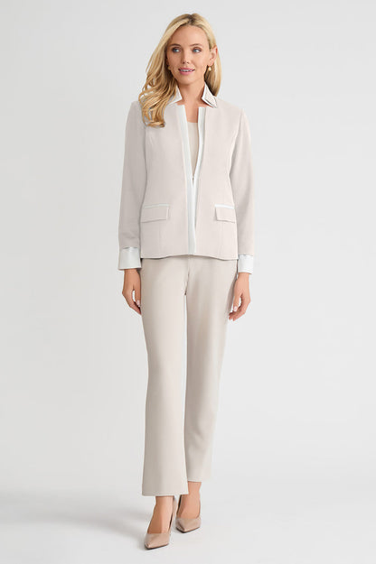 Petite Tailored Two-Toned Stretch Deco Crepe Blazer, Limestone, Limestone/White | Ming Wang