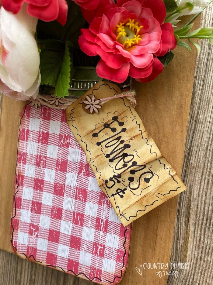 Pink & White Mason Jar Floral Slatted Fence Hanging Sign