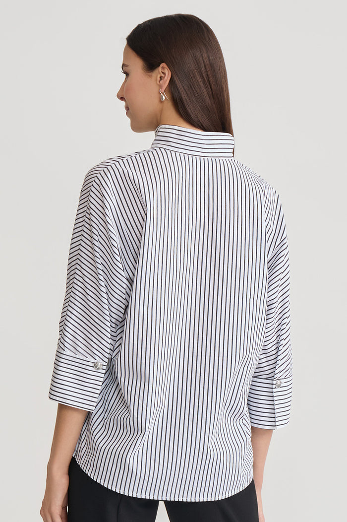 Pinstripe Dolman Sleeve Cotton Blouse, Black/White | Ming Wang