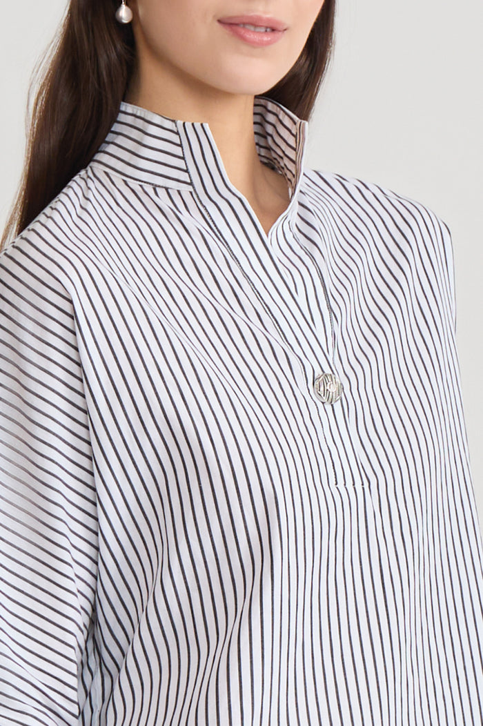 Pinstripe Dolman Sleeve Cotton Blouse, Black/White | Ming Wang