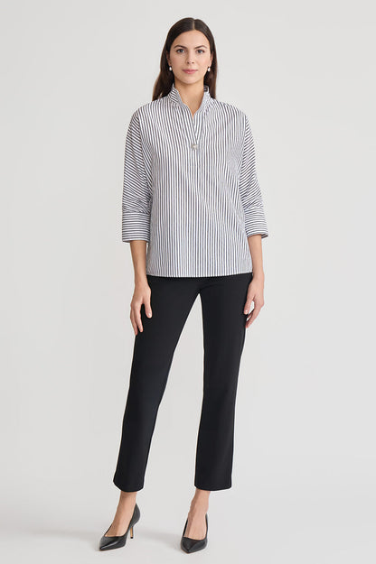 Pinstripe Dolman Sleeve Cotton Blouse, Black/White | Ming Wang