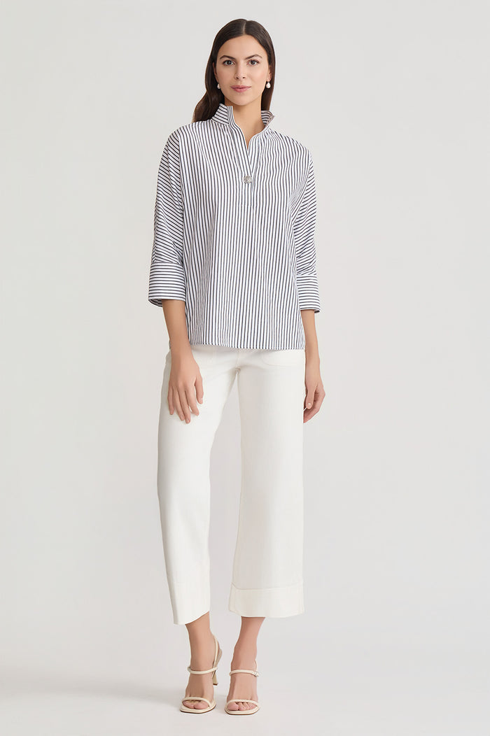 Pinstripe Dolman Sleeve Cotton Blouse, Black/White | Ming Wang