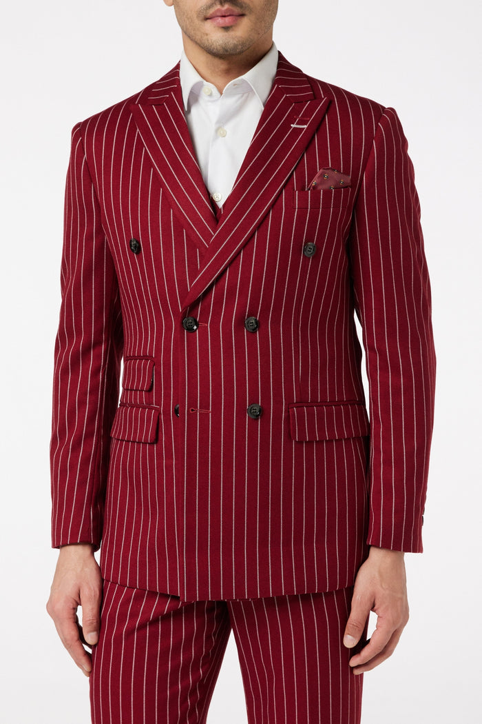 Pinstripe Double Breasted Maroon Jacket