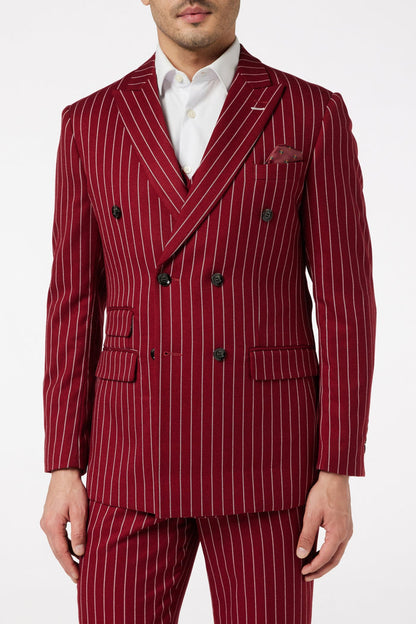 Pinstripe Double Breasted Maroon Jacket