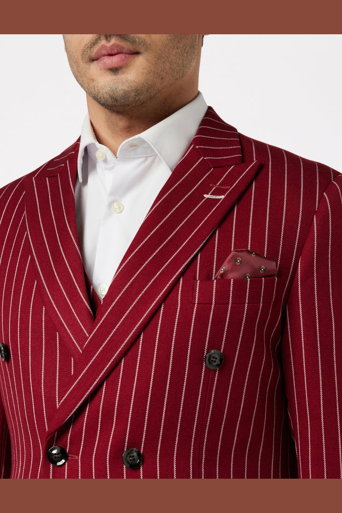 Pinstripe Double Breasted Maroon Jacket