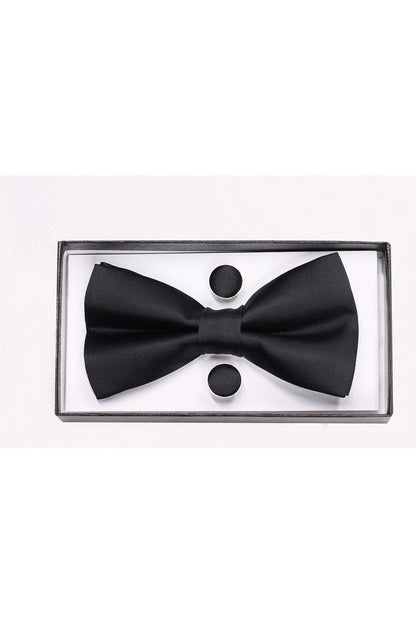 PLAIN BLACK BOW TIE SET