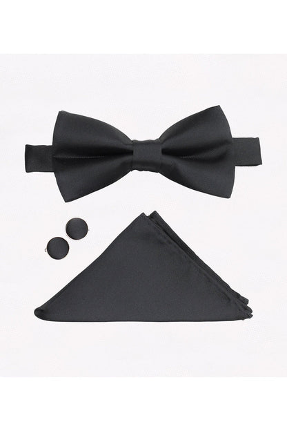 PLAIN BLACK BOW TIE SET