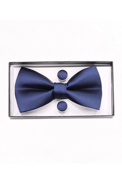 PLAIN NAVY BOW TIE SET
