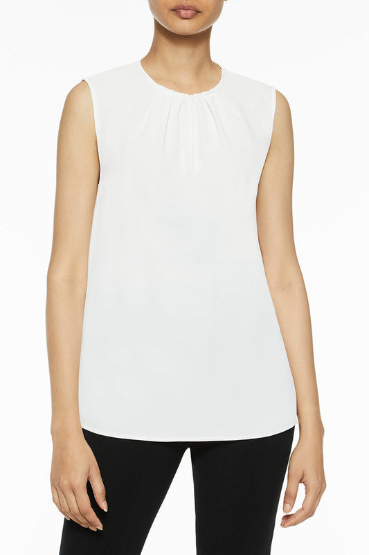 Pleat Neck Crepe de Chine Blouse | Ming Wang