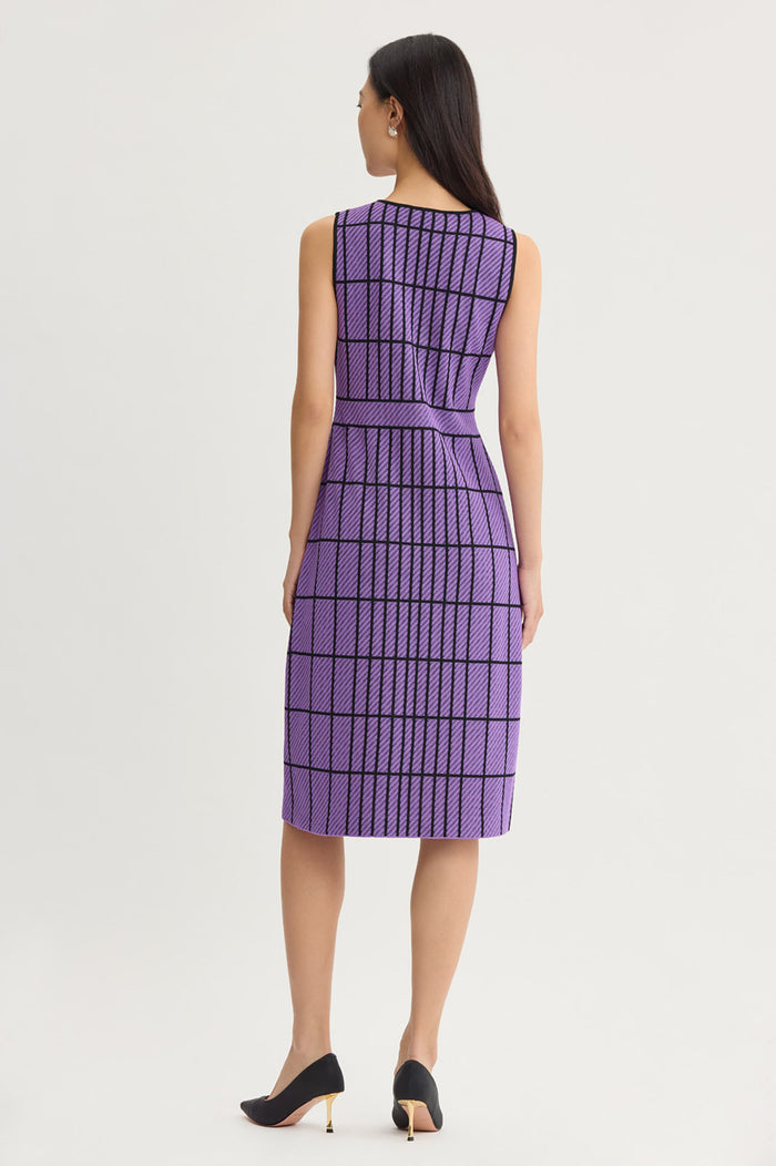 Plus Size A-Line Grid Knit Midi Dress, Sunset Purple/Black | Ming Wang