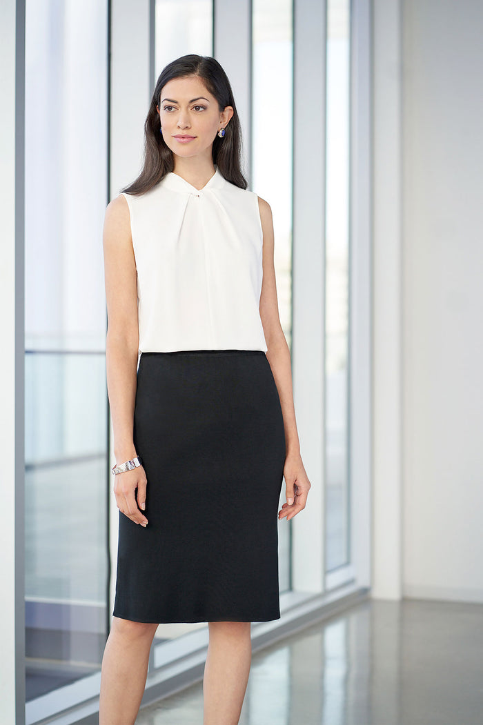 Plus Size Below the Knee Straight Knit Skirt, Black | Ming Wang