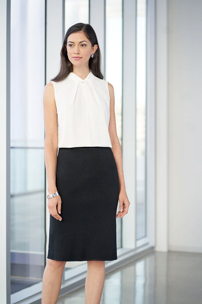 Plus Size Below the Knee Straight Knit Skirt, Black | Ming Wang