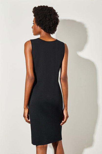 Plus Size Crew Neck Knit Tank Dress, Black | Ming Wang
