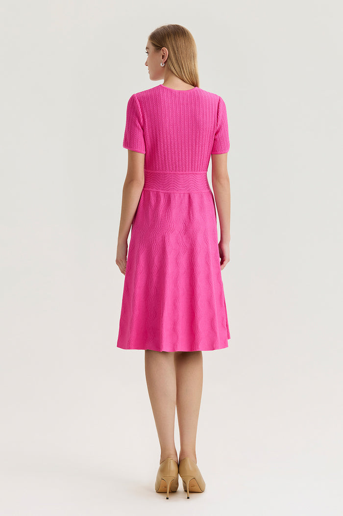 Plus Size Fit-N-Flare Multi-Stitch Soft Knit Dress, Carmine Rose | Ming Wang
