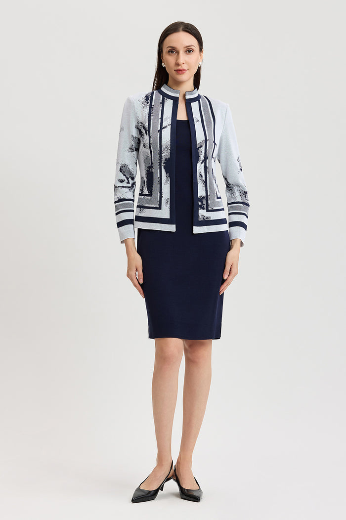 Plus Heritage Abstract Two-Tone Knit Jacket, Indigo/White | Ming Wang