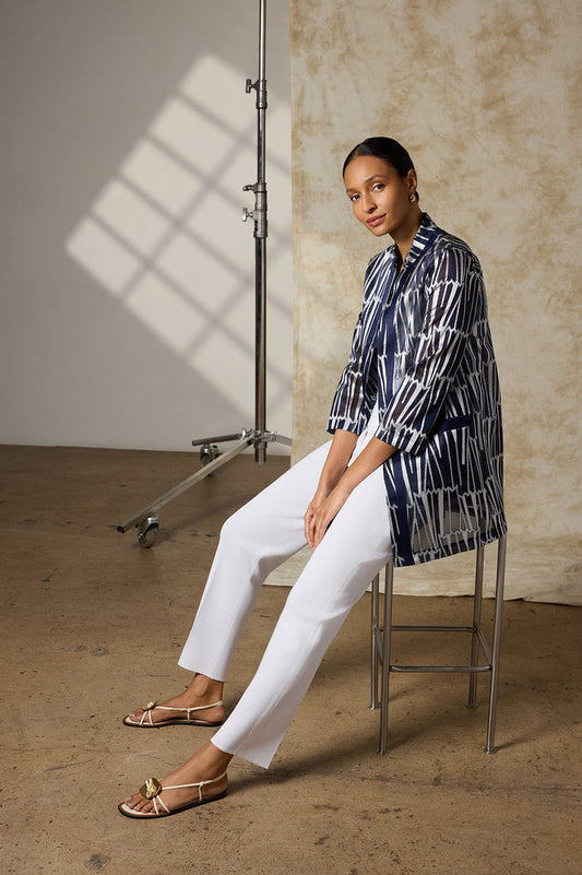 Plus Size Heritage Novelty Woven Patterned Topper, Indigo/White | Ming Wang