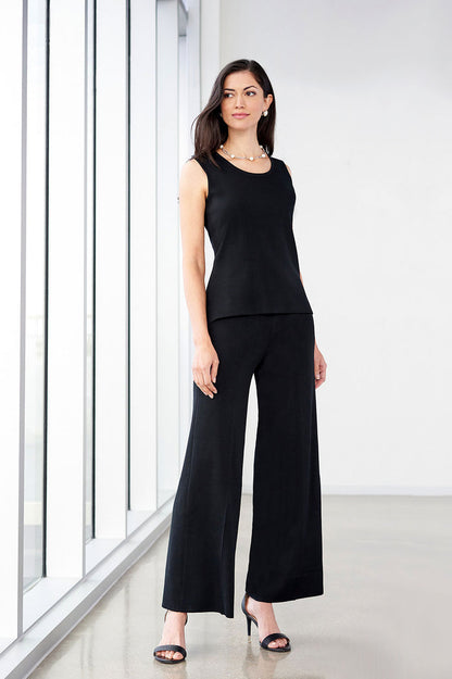 Plus Size Wide Leg Knit Pant, Black | Ming Wang