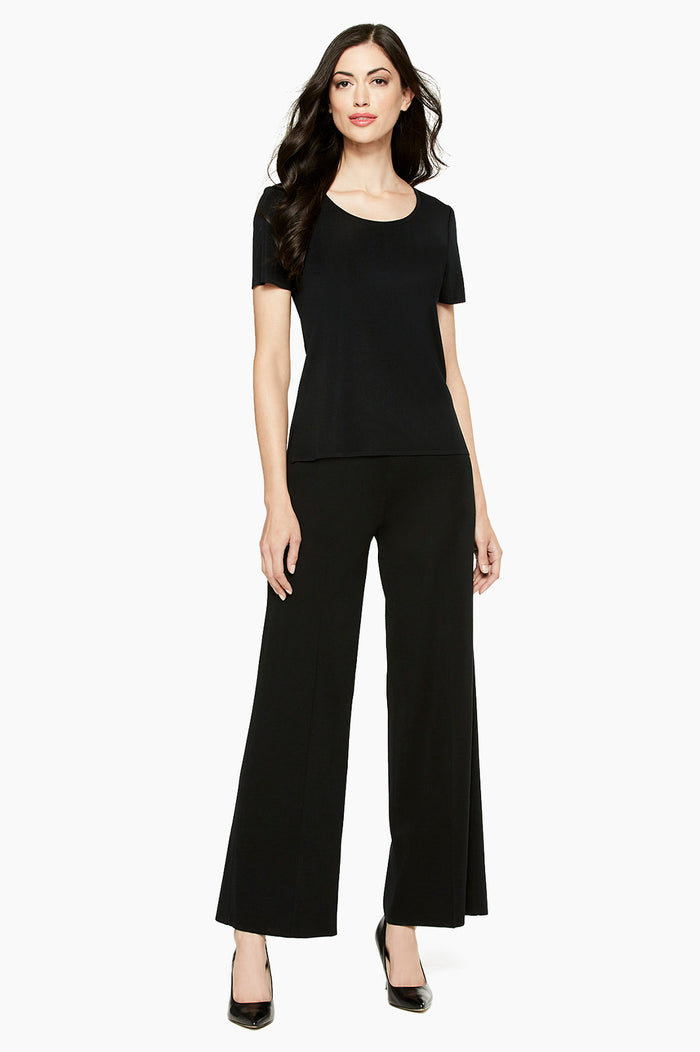 Plus Size Wide Leg Knit Pant, Black | Ming Wang