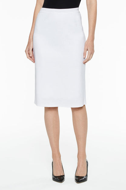 Plus Size Lined Below the Knee Straight Knit Skirt, White | Ming Wang
