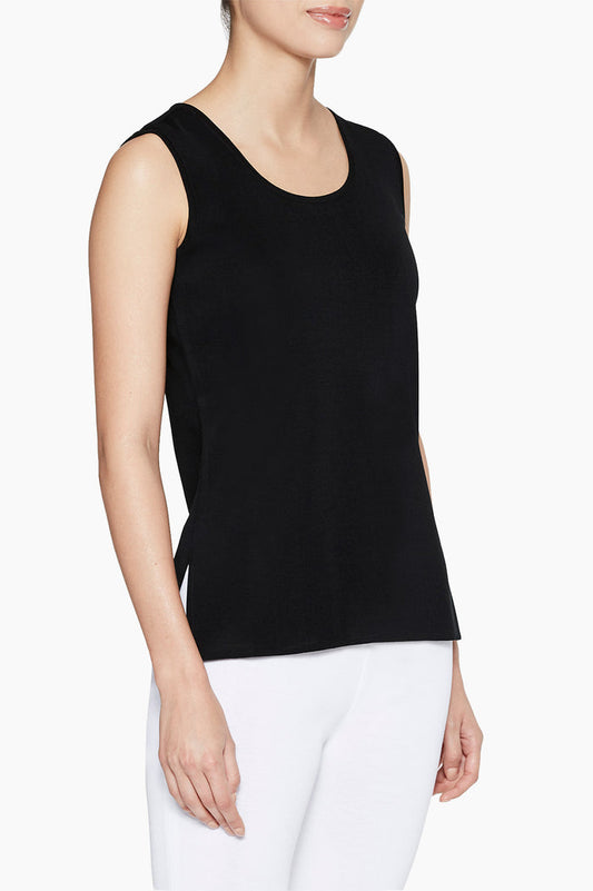 Plus Size Long Scoop Neck Knit Tank, Black Color Black