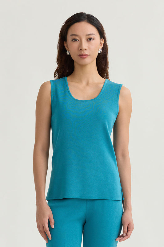 Plus Size Mid-Length Scoop Neck Knit Tank, Nebula, Nebula | Ming Wang