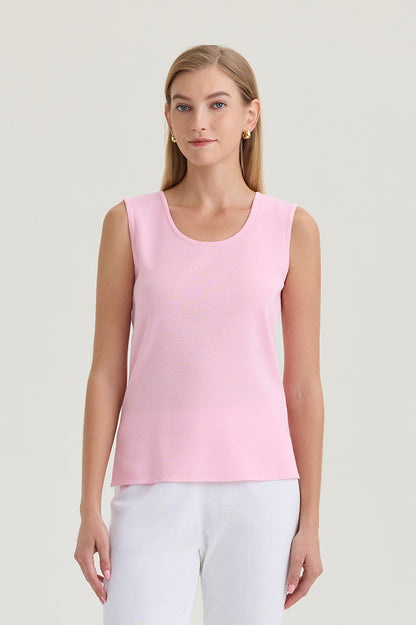 Plus Size Mid-Length Scoop Neck Knit Tank, Perfect Pink, Perfect Pink | Ming Wang