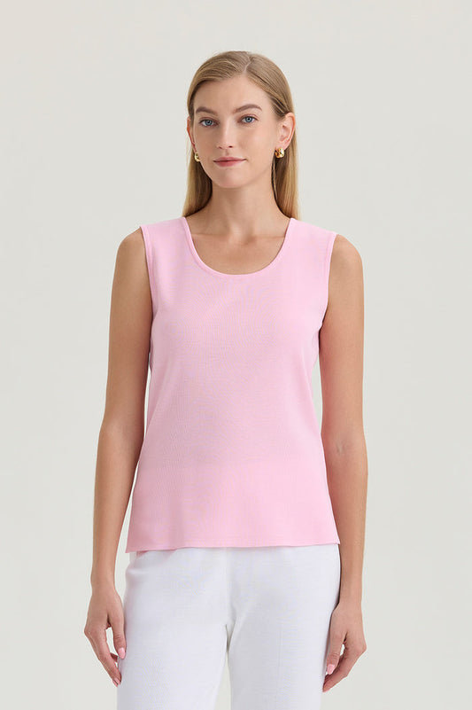 Plus Size Mid-Length Scoop Neck Knit Tank, Perfect Pink, Perfect Pink | Ming Wang