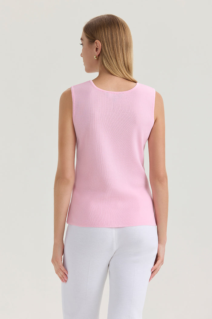 Plus Size Mid-Length Scoop Neck Knit Tank, Perfect Pink, Perfect Pink | Ming Wang