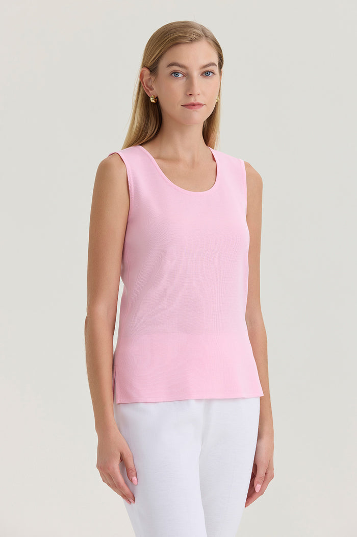 Plus Size Mid-Length Scoop Neck Knit Tank, Perfect Pink, Perfect Pink | Ming Wang