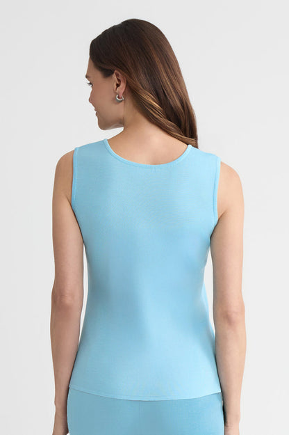 Plus Size Mid-Length Scoop Neck Knit Tank, Serene, Serene | Ming Wang