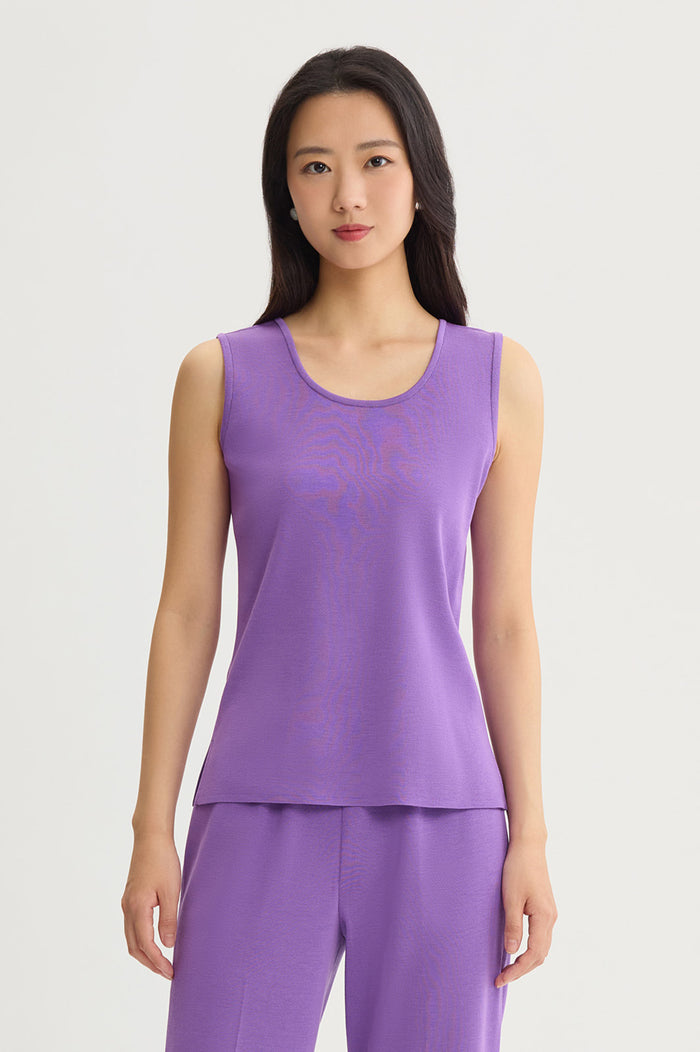 Plus Size Mid-Length Scoop Neck Knit Tank, Sunset Purple, Sunset Purple | Ming Wang