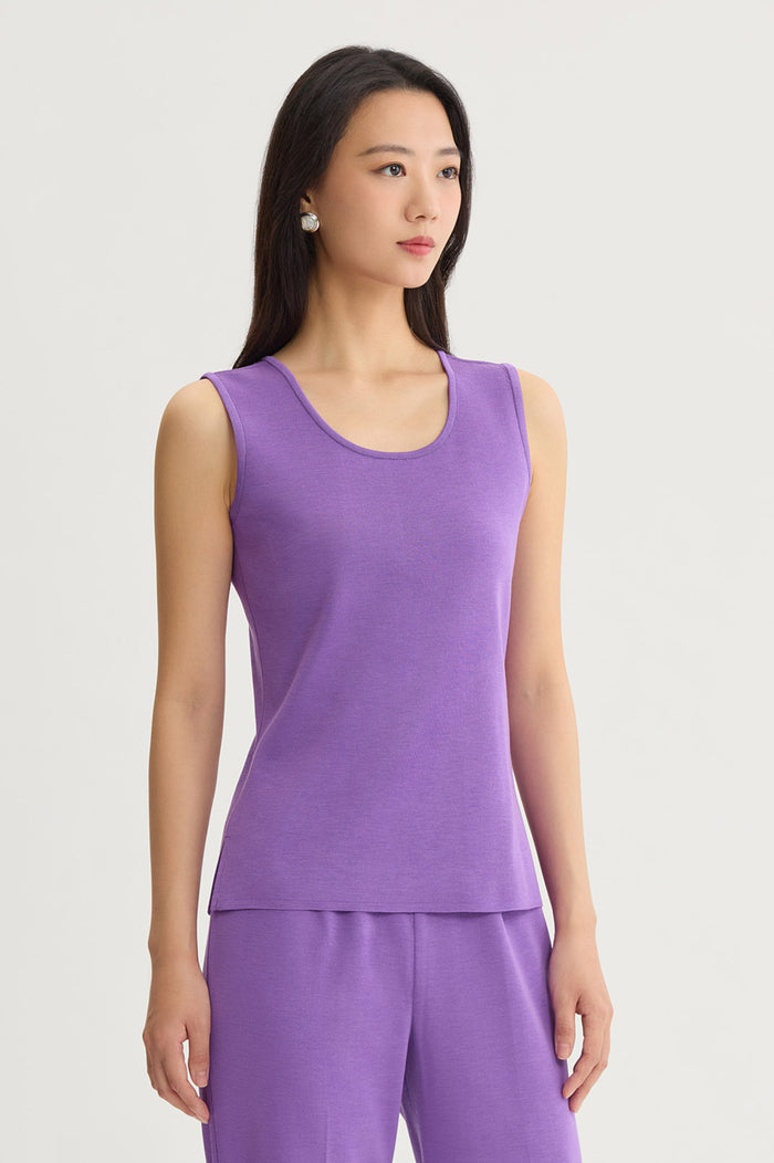 Plus Size Mid-Length Scoop Neck Knit Tank, Sunset Purple, Sunset Purple | Ming Wang