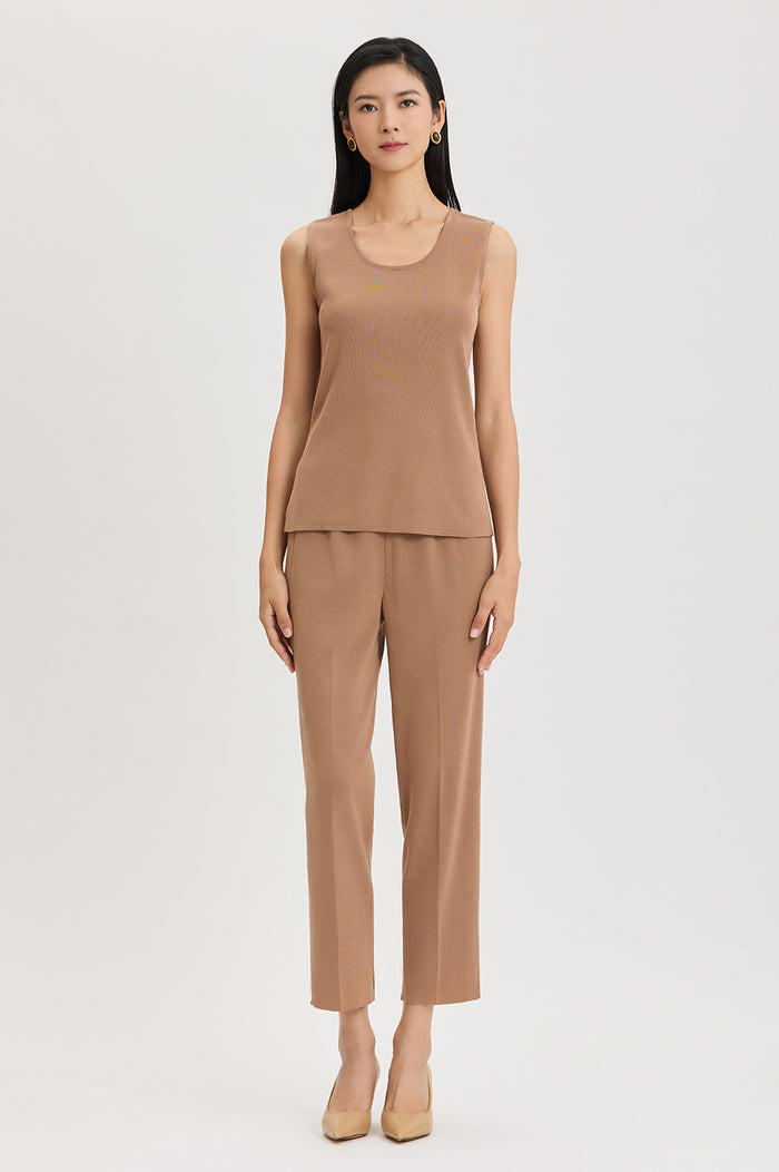 Plus Size Mid-Length Scoop Neck Knit Tank, Warm Taupe, Warm Taupe | Ming Wang