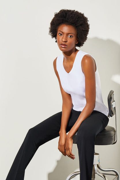 Plus Size Mid-Length Scoop Neck Knit Tank, White, Black | Ming Wang