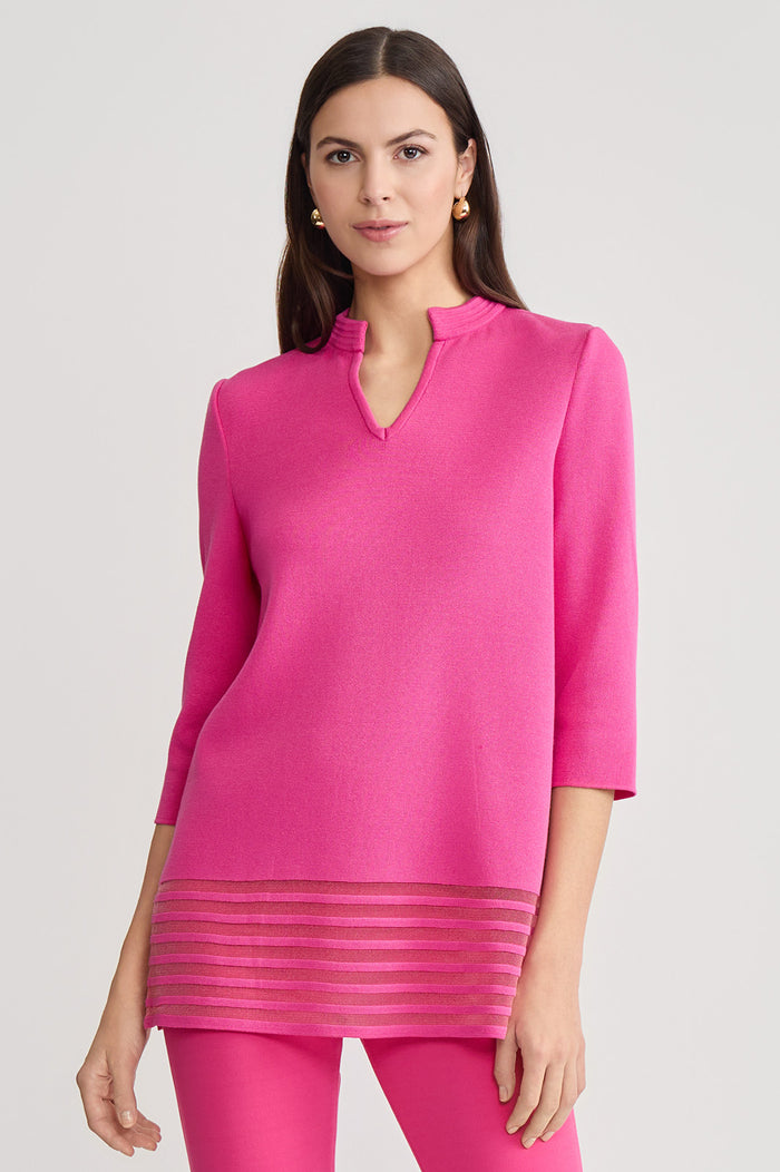 Plus Size Relaxed Burnout Hem Soft Knit Tunic, Carmine Rose | Ming Wang