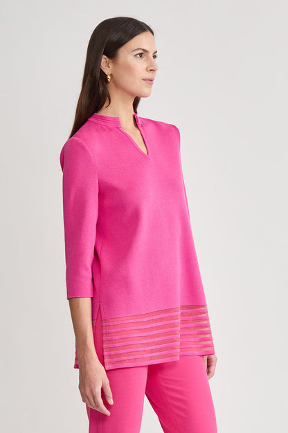 Plus Size Relaxed Burnout Hem Soft Knit Tunic, Carmine Rose | Ming Wang