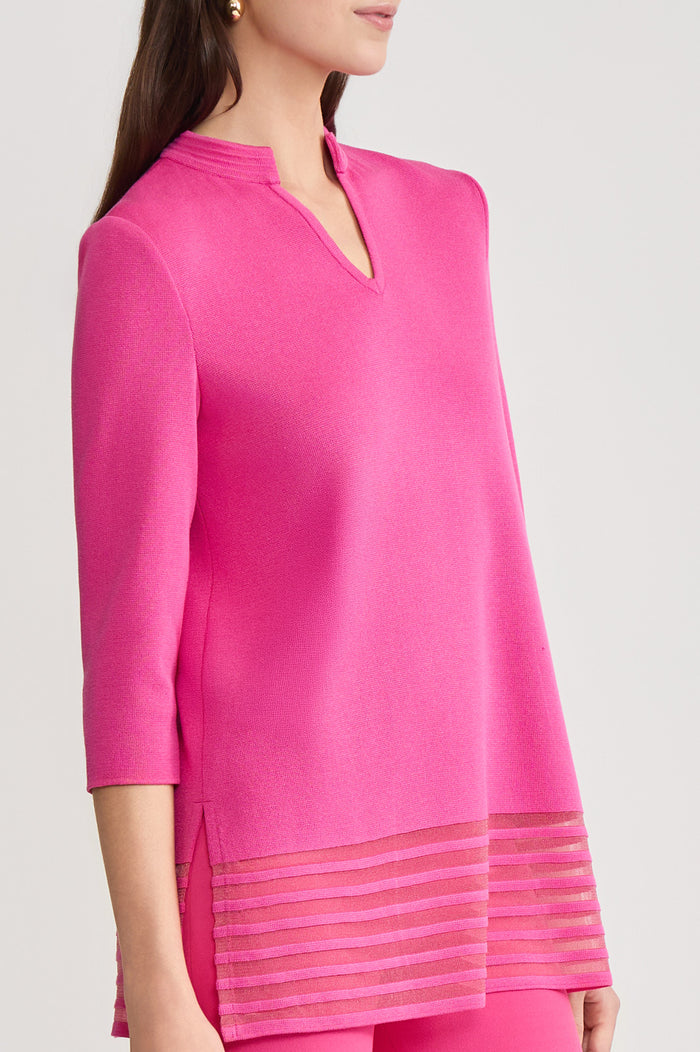 Plus Size Relaxed Burnout Hem Soft Knit Tunic, Carmine Rose | Ming Wang